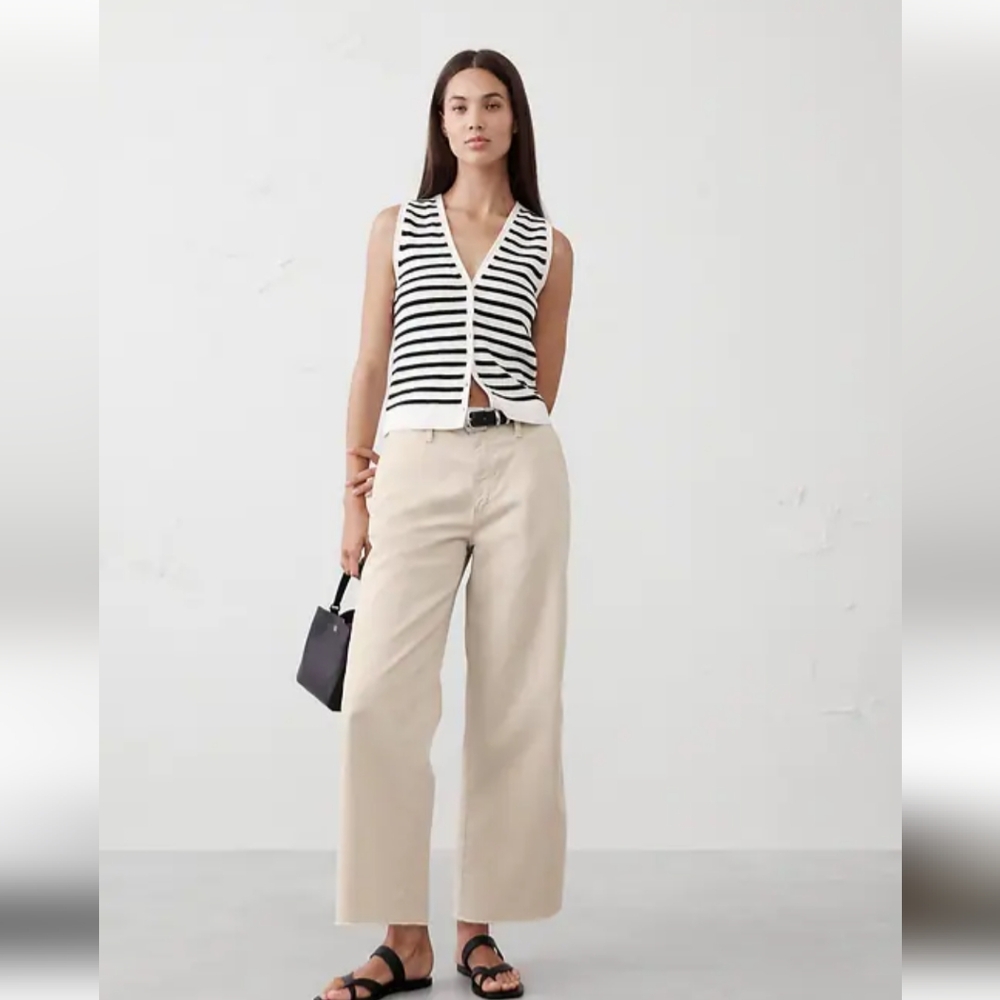 -Banana Republic Cream Wide Leg Ankle Cropped Chino Pants With Pockets And Belt